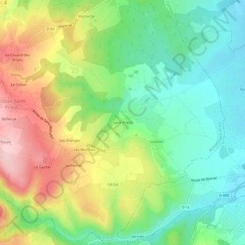 Topografische Karte Saint-Priest, Höhe, Relief