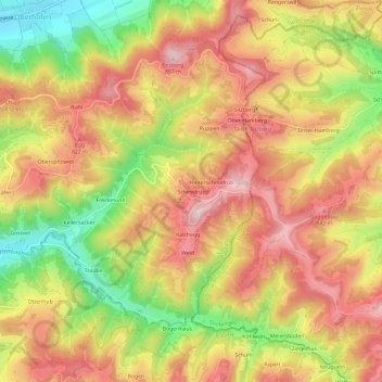 Topografische Karte Schmidrüti, Höhe, Relief
