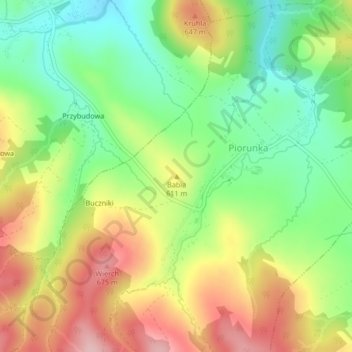 Topografische Karte Babia, Höhe, Relief