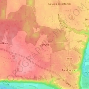 Topografische Karte Didvyriai, Höhe, Relief