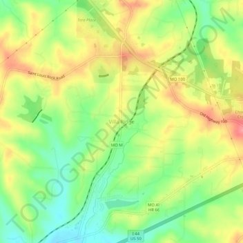 Topografische Karte Villa Ridge, Höhe, Relief