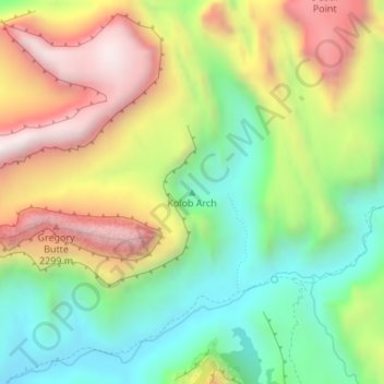 Topografische Karte Kolob Arch, Höhe, Relief