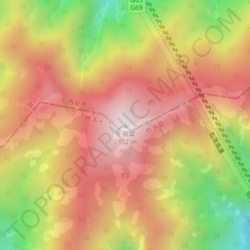 Topografische Karte 牛背梁, Höhe, Relief