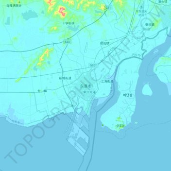 Topografische Karte 东港市, Höhe, Relief