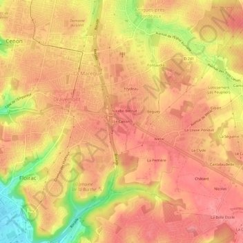 Topografische Karte Le Canon, Höhe, Relief