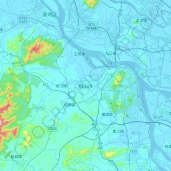 Topografische Karte 鹤山市, Höhe, Relief