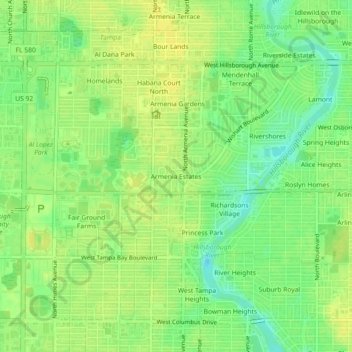 Topografische Karte Armenia Estates, Höhe, Relief