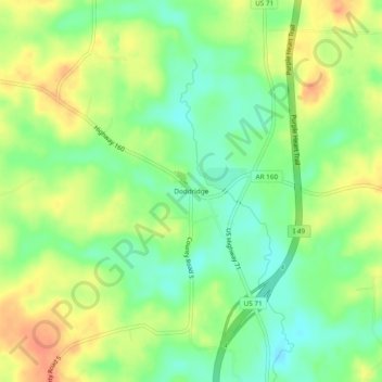 Topografische Karte Doddridge, Höhe, Relief