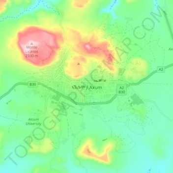 Topografische Karte Axum, Höhe, Relief