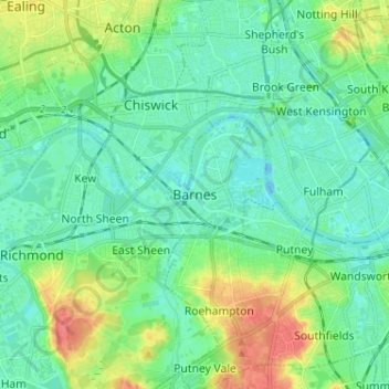 Topografische Karte Barnes, Höhe, Relief