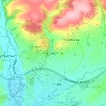 Topografische Karte Chettiscombe, Höhe, Relief