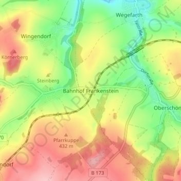 Topografische Karte Bahnhof Frankenstein, Höhe, Relief