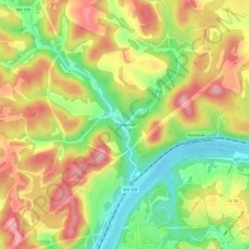 Topografische Karte Maidsville, Höhe, Relief