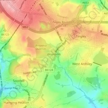Topografische Karte Woodkirk, Höhe, Relief