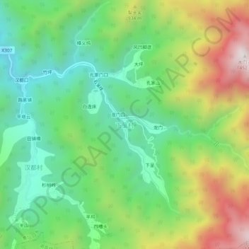 Topografische Karte 下呈村, Höhe, Relief