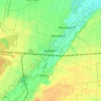 Topografische Karte Radldorf, Höhe, Relief
