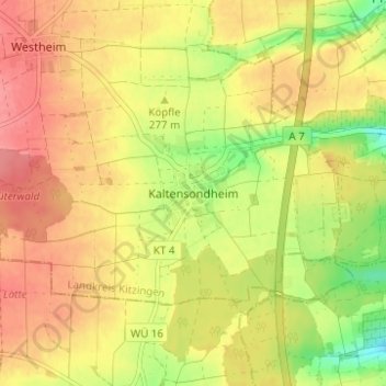 Topografische Karte Kaltensondheim, Höhe, Relief