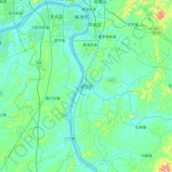 Topografische Karte 渌口区, Höhe, Relief