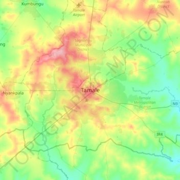 Topografische Karte Tamale, Höhe, Relief