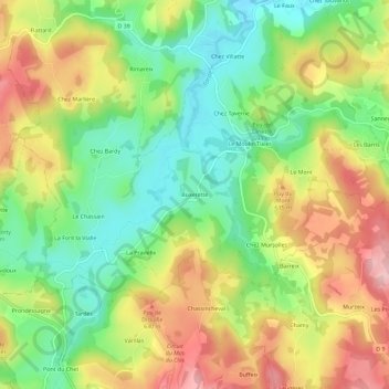 Topografische Karte Buxerette, Höhe, Relief