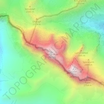 Topografische Karte Drusenfluh, Höhe, Relief