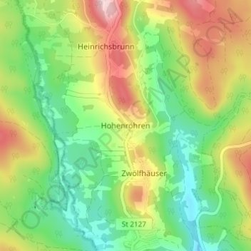 Topografische Karte Hohenröhren, Höhe, Relief
