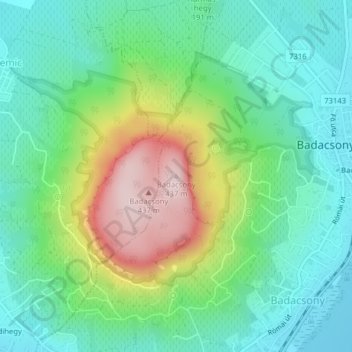 Topografische Karte Badacsony, Höhe, Relief