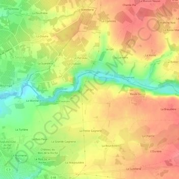 Topografische Karte Le Tail, Höhe, Relief