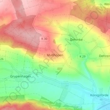 Topografische Karte Multhöpen, Höhe, Relief