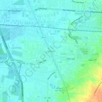 Topografische Karte Okolona, Höhe, Relief