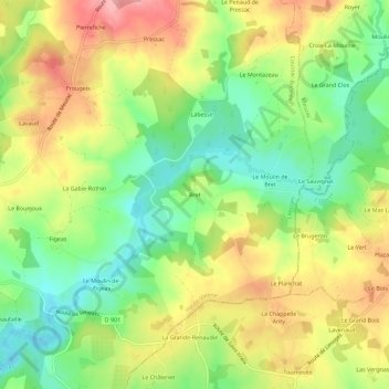 Topografische Karte Bret, Höhe, Relief