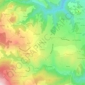 Topografische Karte Rossigneux, Höhe, Relief