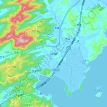 Topografische Karte 沙门镇, Höhe, Relief