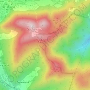 Topografische Karte Collet d'en Sivilla, Höhe, Relief