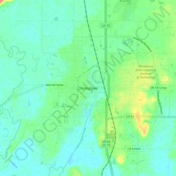 Topografische Karte Okmulgee, Höhe, Relief