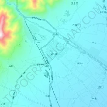 Topografische Karte 汉旺镇, Höhe, Relief