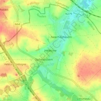 Topografische Karte Hélécine, Höhe, Relief