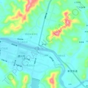 Topografische Karte 女儿田, Höhe, Relief