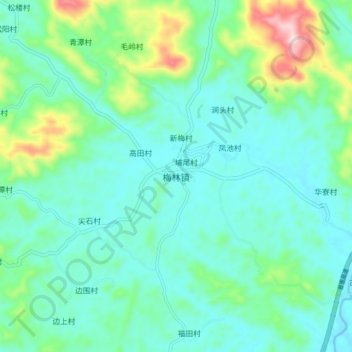 Topografische Karte 梅林镇, Höhe, Relief