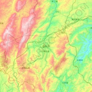 Topografische Karte 盘州市, Höhe, Relief