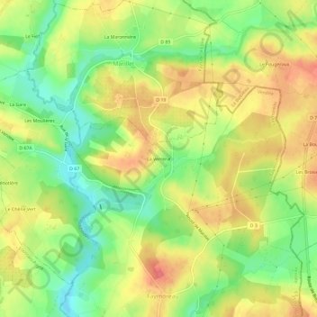 Topografische Karte La Verrerie, Höhe, Relief