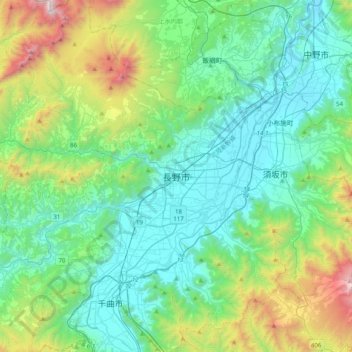 Topografische Karte Nagano, Höhe, Relief