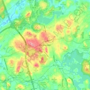 Topografische Karte Marlborough, Höhe, Relief