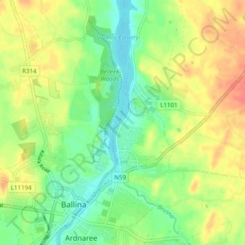 Topografische Karte Quay Village, Höhe, Relief