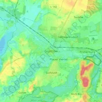Topografische Karte Güstrow, Höhe, Relief