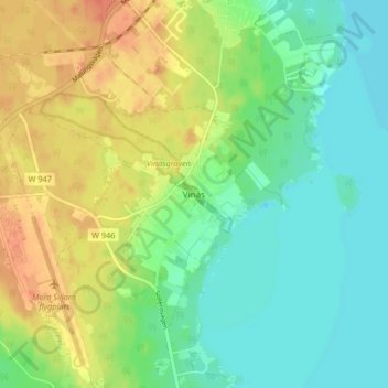 Topografische Karte Vinäs, Höhe, Relief
