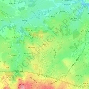 Topografische Karte Réjat, Höhe, Relief
