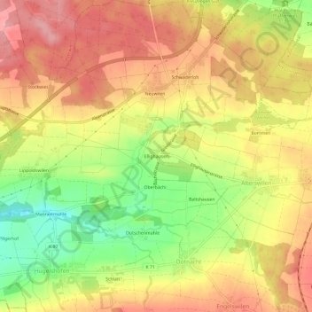 Topografische Karte Ellighausen, Höhe, Relief