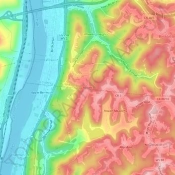 Topografische Karte Mozart, Höhe, Relief