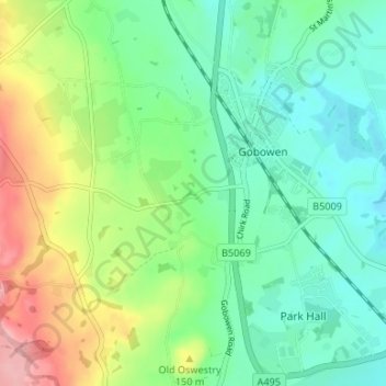 Topografische Karte Lower Hengoed, Höhe, Relief